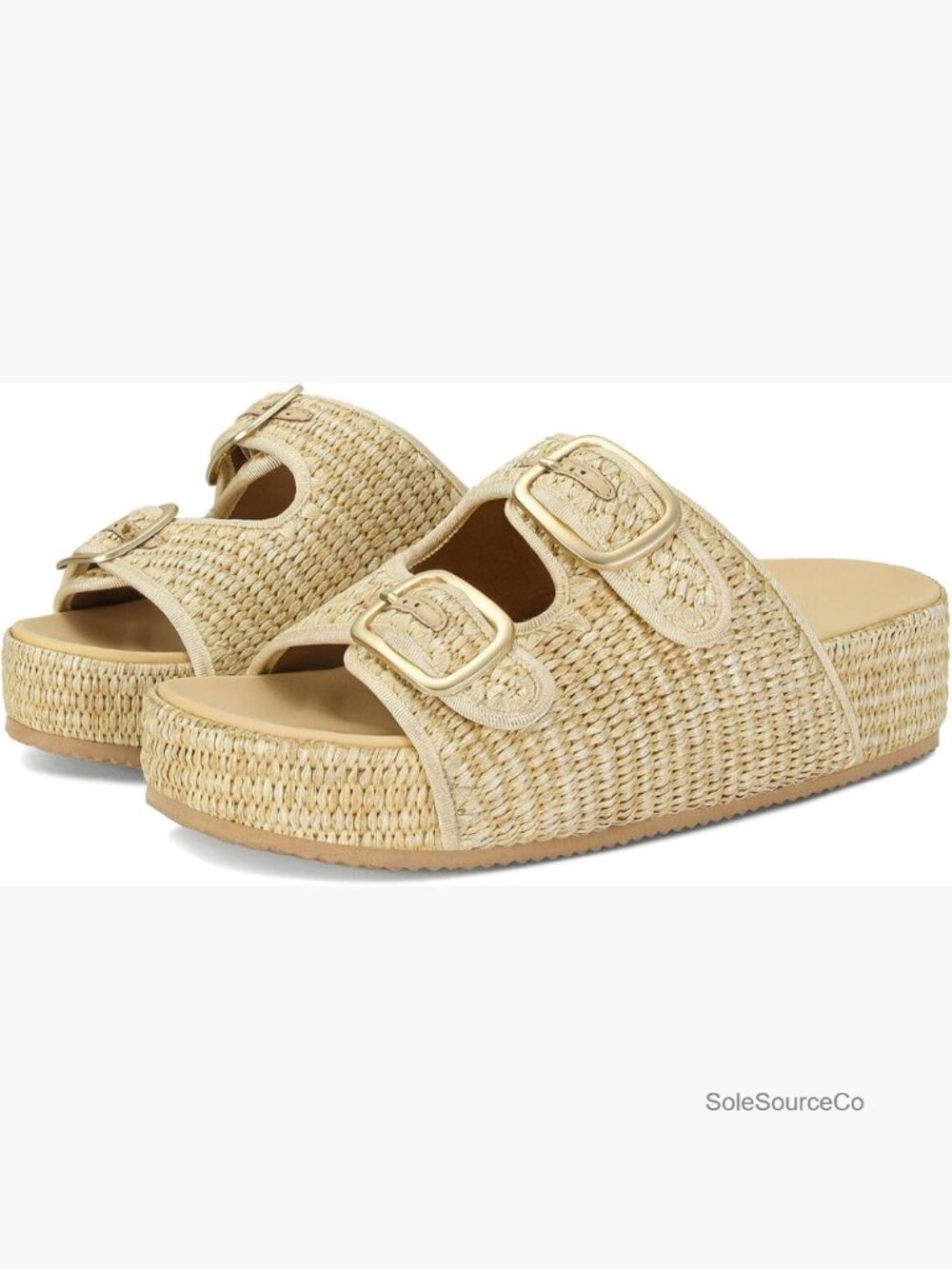 Platform Espadrille Wedges Woven Raffia Straw Sandals Double Buckle Strap